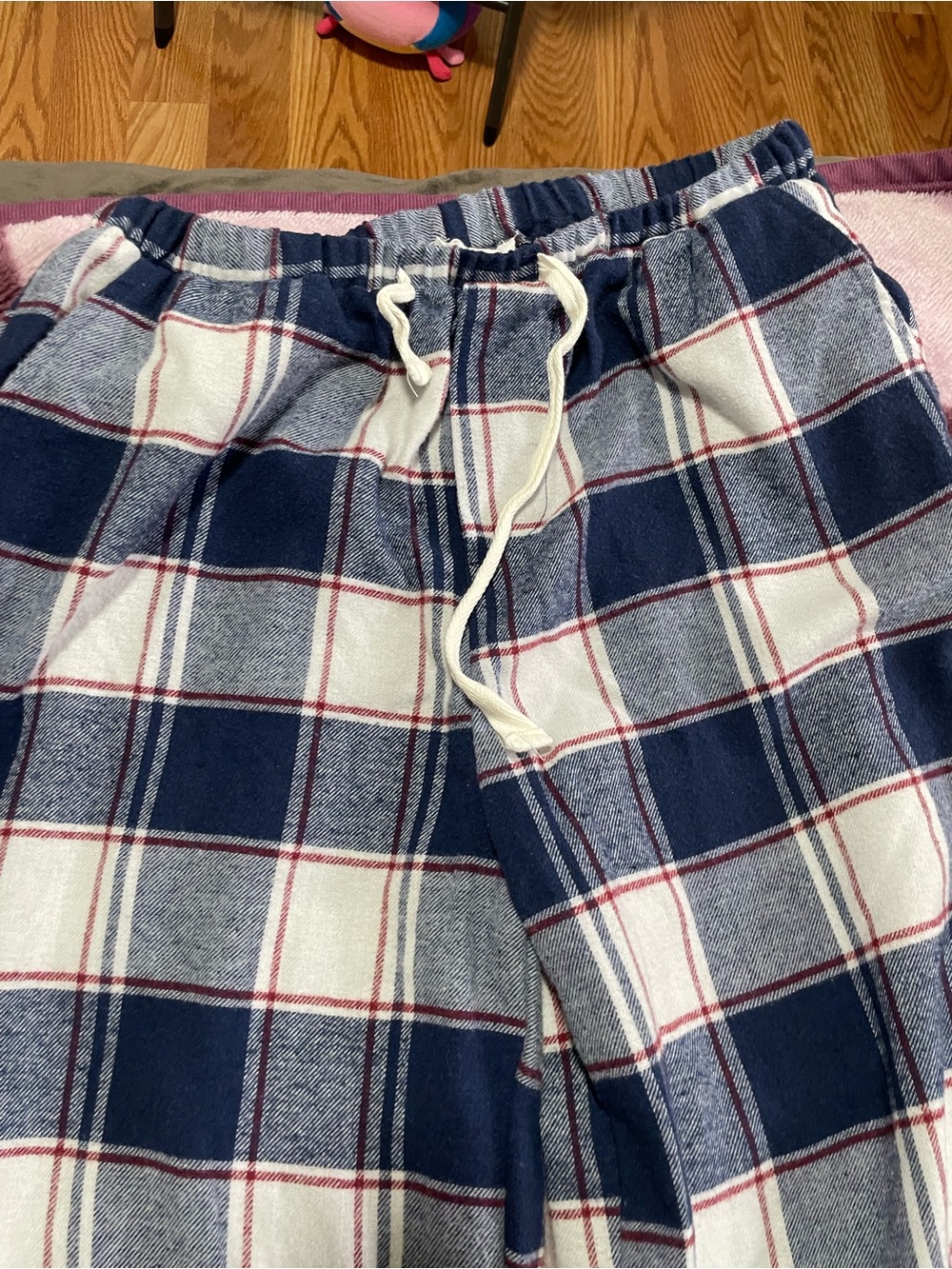 Unisex Navy Plaid Drawstring Pajama Pants